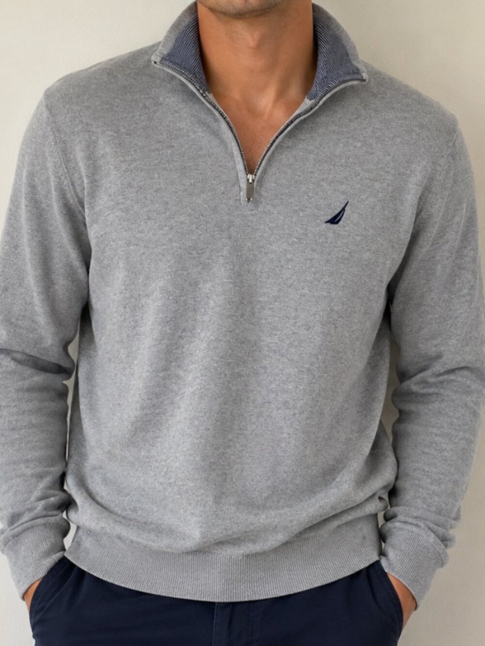 Men's Nautica Quarter Zip Gray Athletic Sweater Size Medium